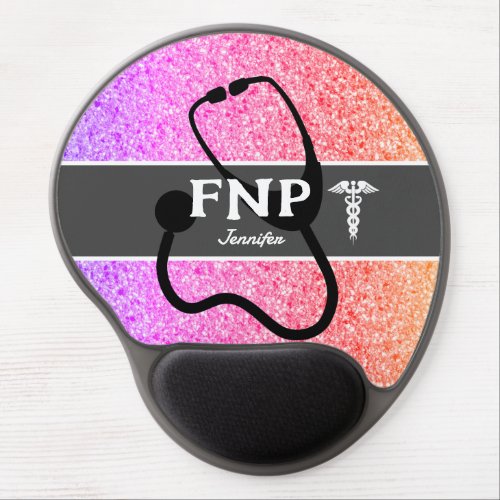 Nurse Practitioner Stethoscope Rainbow Glitter Gel Mouse Pad
