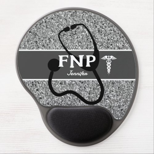 Nurse Practitioner Stethoscope Silver Glitter Name Gel Mouse Pad