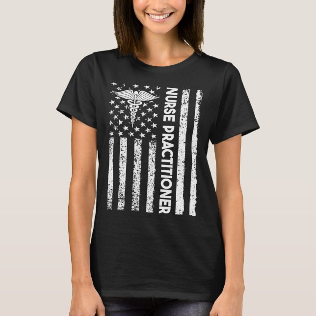 Nurse Practitioner USA Flag Medical Caduceus NP Nu T-Shirt (Front)