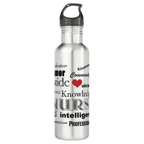 Nurse Pride_AttributesBlack TextRed Heart Water Bottle