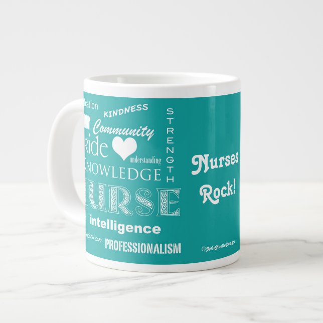 Nurse Pride-Attributes/Turquoise Giant Coffee Mug (Front Left)
