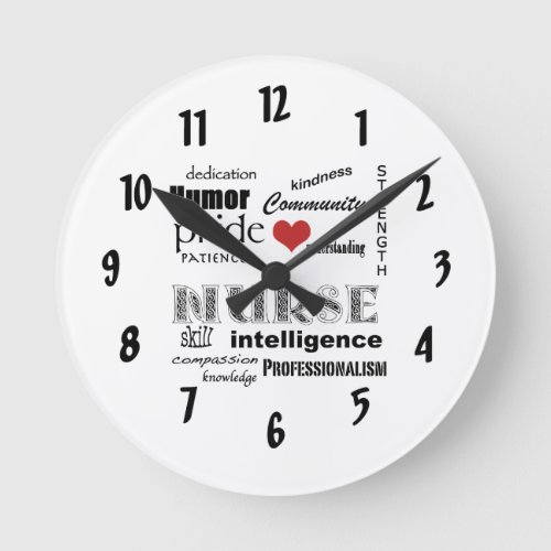 Nurse Pride_Attributeswith red heart Round Clock