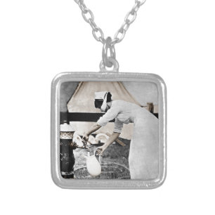 Nurse Pumping Water Silver Plated Necklace