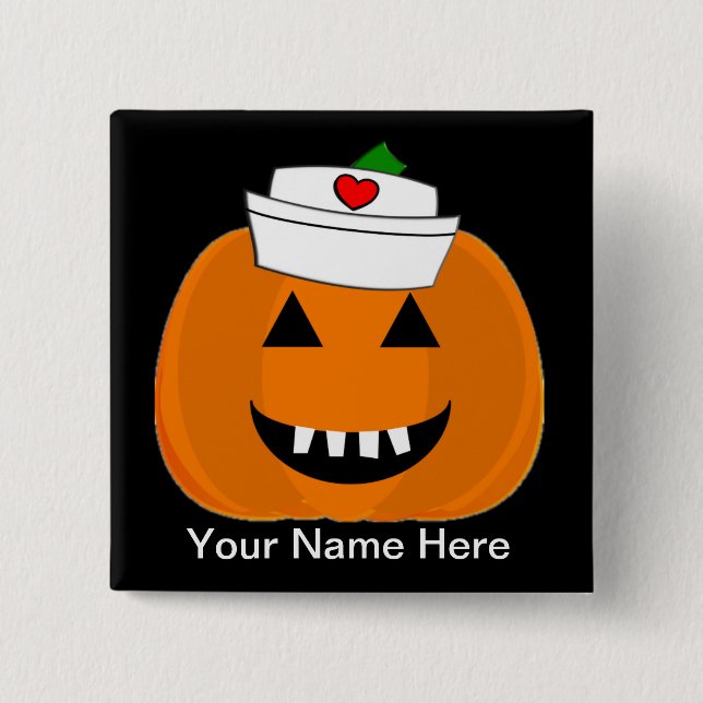 Nurse Pumpkin Name Badge Hand Turkey Pinback Button (Front)