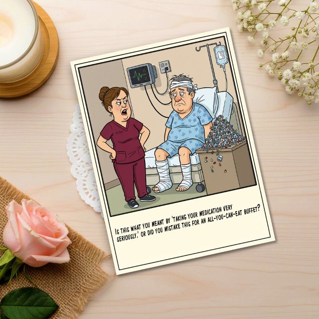 Nurse Questions Patient's Medication Use Get Well Postcard (Creator Uploaded)