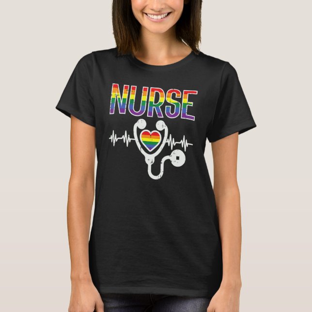 Nurse Rainbow Flag Gay Pride Ally Lgbtq Month Men  T-Shirt (Front)