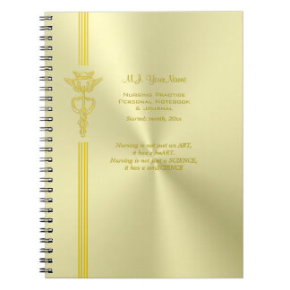 Nurse record keeping with golden caduceus notebook