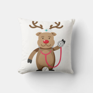 NURSE REINDEER Funny Cute Christmas Artwork Nursin Throw Pillow