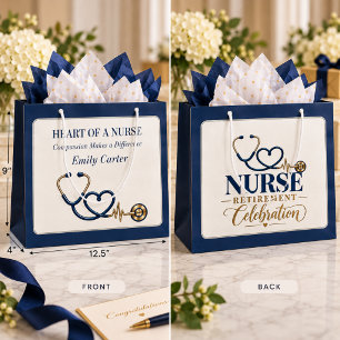 Nurse Retirement Celebration Navy Blue Heart Large Gift Bag