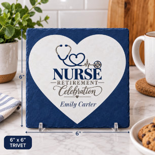Nurse Retirement Gift Navy Blue Heart Keepsake Trivet