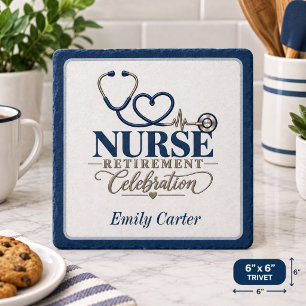 Nurse Retirement Gift Navy Blue Heart Keepsake Trivet