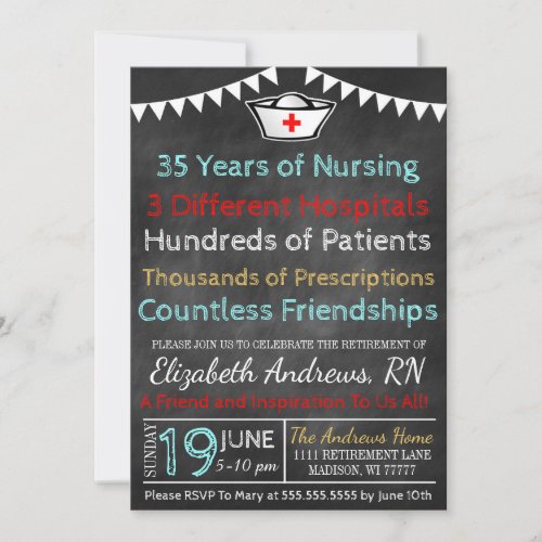 Nurse Retirement Invitation Chalkboard