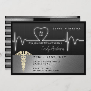 Nurse Retirement Invitation -Silver Black Metallic