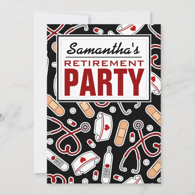 Nurse Retirement Party Black Invitation (Front)