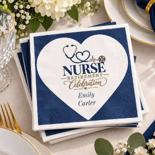Nurse Retirement Party Navy Blue Heart Elegance Napkins