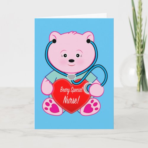 Nurse Retirement Teddy Bear Heart and Stethoscope Card