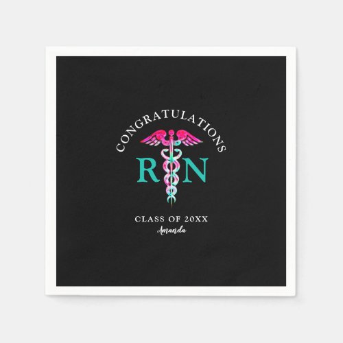 Nurse RN Black Pink Teal Graduation Party Napkins