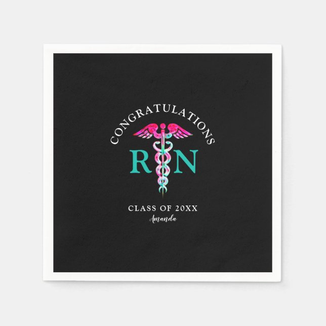 Nurse RN Black Pink Teal Graduation Party Napkins (Front)