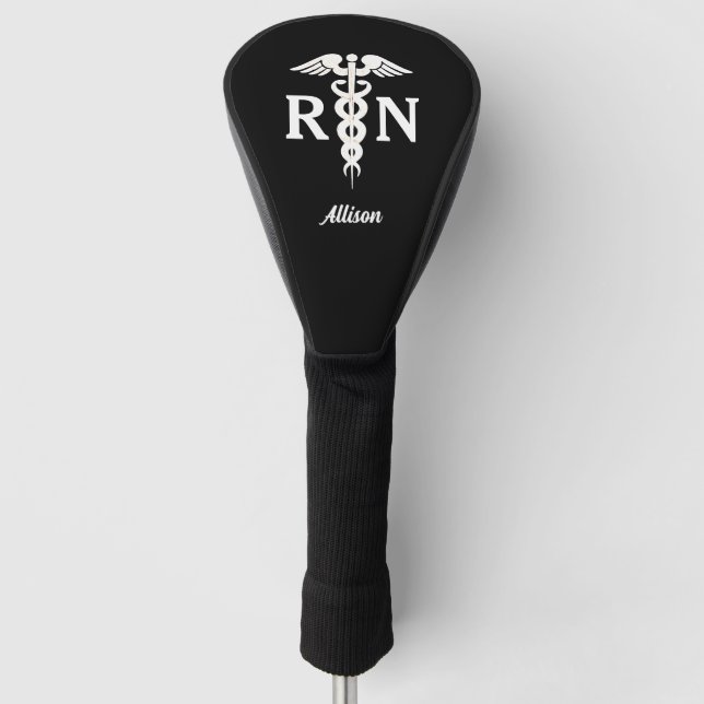 Nurse RN Black White Medical Caduceus Personalized Golf Head Cover (Front)