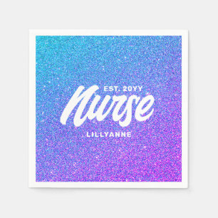 Nurse RN Blue Purple Glitter Graduation Party Napkins