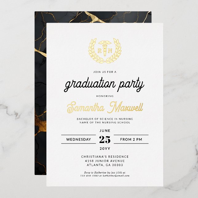 Nurse RN BSN Nursing School Graduation Party Foil Invitation (Front/Back)