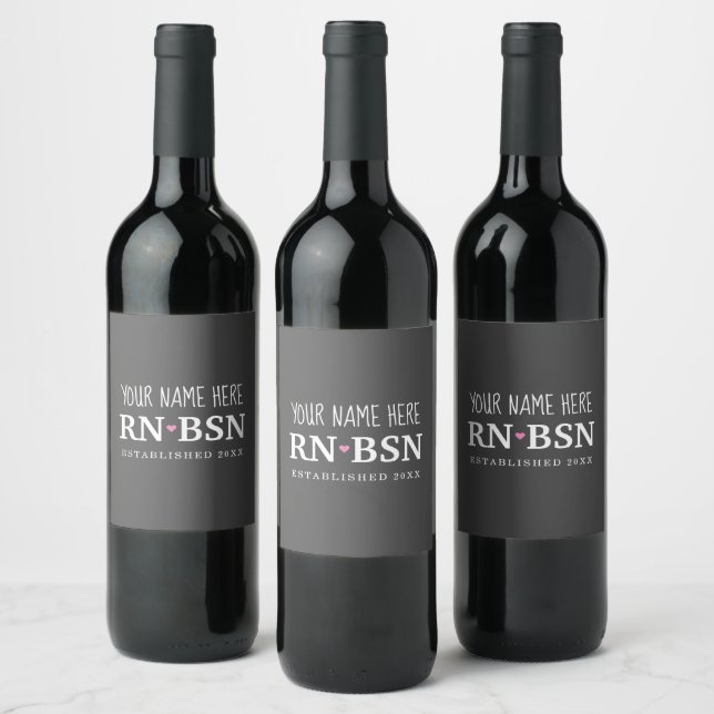 Nurse RN BSN Simple Cute Personalized  Wine Label (Bottles)