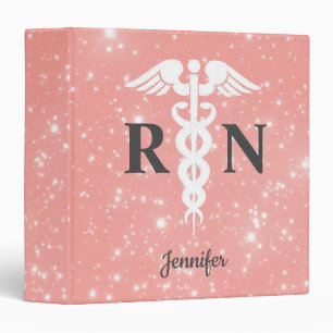 Nurse RN Caduceus Medical Pink Personalized Watch 3 Ring Binder
