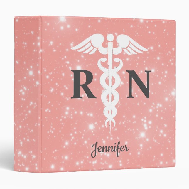 Nurse RN Caduceus Medical Pink Personalized Watch 3 Ring Binder (Front/Spine)