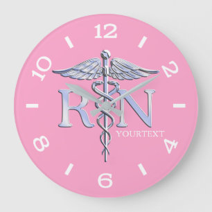 Nurse RN Caduceus Monogram Dial Style on Pink Large Clock