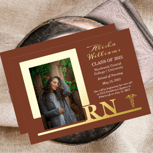 Nurse RN Caduceus Photo Graduate Terracotta Foil Invitation