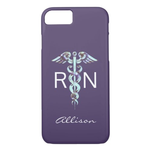 Nurse RN Caduceus Purple Blue Personalized iPhone 87 Case