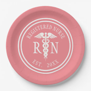 Nurse RN Coral Pink Graduation Party Paper Plates