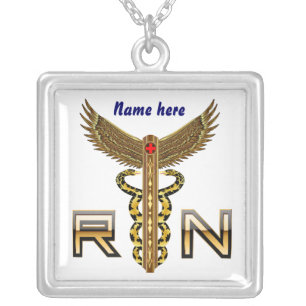 Nurse RN Cust, Edit Change Back Color Square Only Silver Plated Necklace