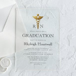 Nurse RN Gold Caduceus Graduation Party Acrylic Invitations<br><div class="desc">This classic, elegant graduation party invitation design features a gold-colored caduceus flanked by the initials RN (for Registered Nurse) in black on a clear background. Personalize the black text with the graduate's name, school and year, along with the party details.</div>