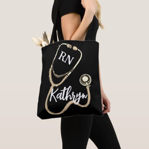 Nurse RN Gold Stethoscope Black Minimalist  Tote Bag