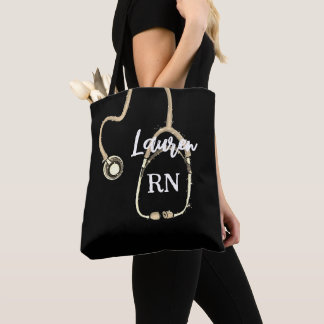 Nurse RN Gold Stethoscope Monogram Minimalist Tote Bag