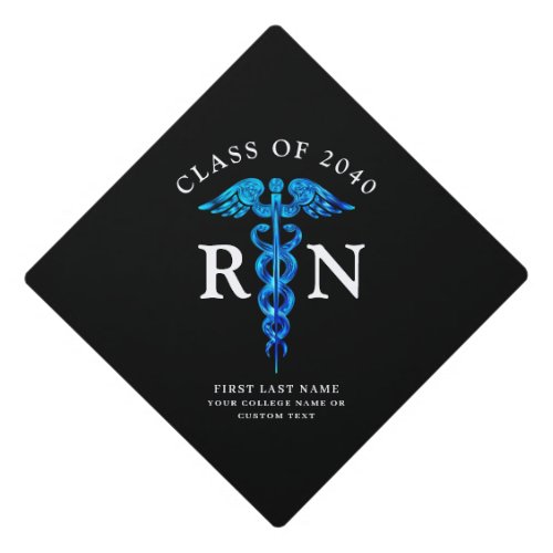 Nurse RN Graduate Blue Black Caduceus Personalized