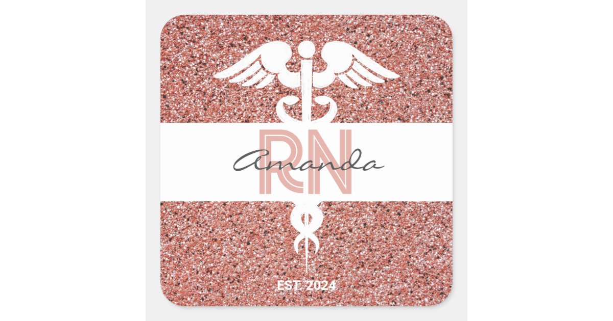 Nurse RN Graduate Dusty Rose Gold Glitter Monogram Square Sticker | Zazzle
