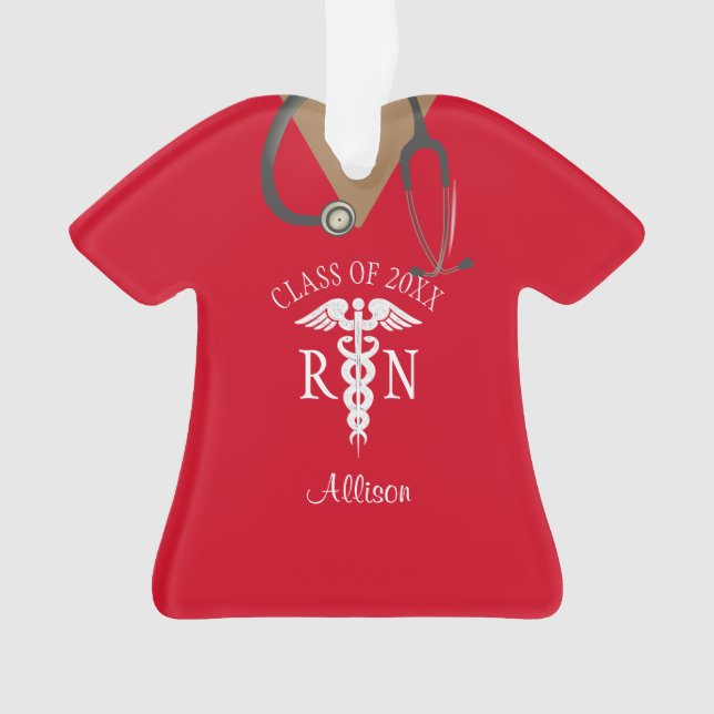 Nurse RN Graduate Funny Scrub Top Personalized Ornament (Front)
