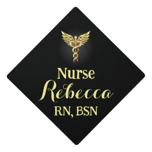 Nurse RN Graduation Black and Gold with caduceus Cap Topper