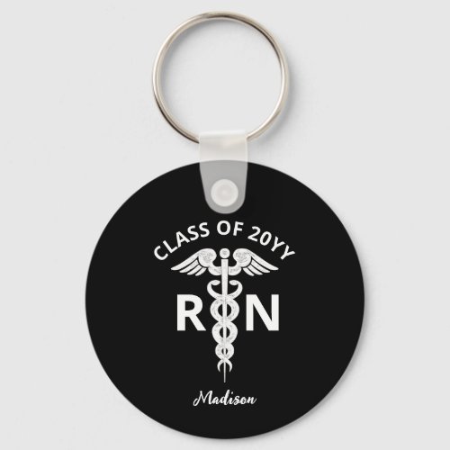 Nurse RN Graduation Black Script Personalized Keychain