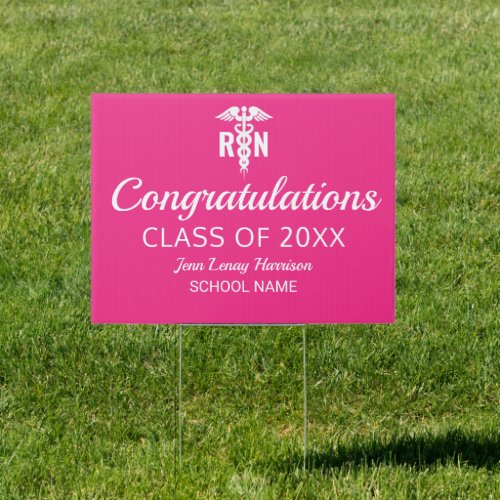Nurse RN Graduation Congrats Pink Personalized Sign
