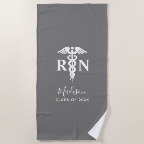 Nurse RN Graduation Medical Caduceus Personalized Beach Towel