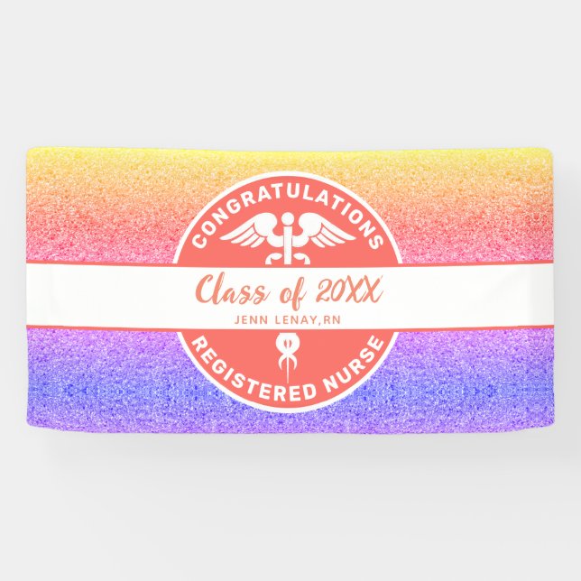 Nurse RN Graduation Rainbow Party Personalized Banner (Horizontal)
