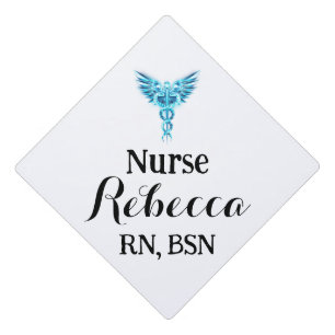 Nurse RN Graduation White and Blue with caduceus Cap Topper