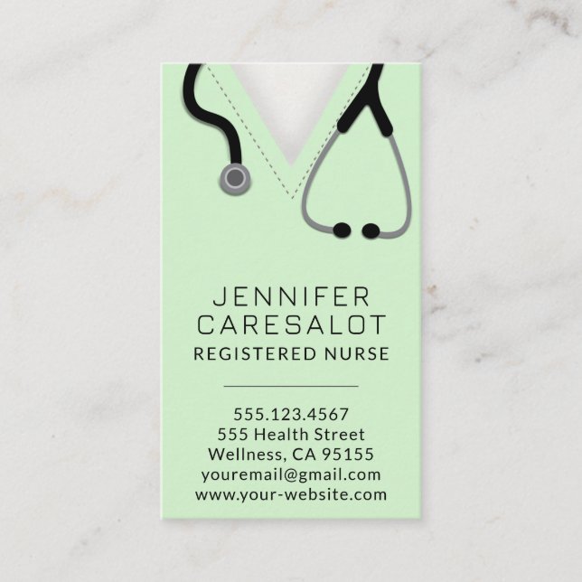 Nurse RN, LVN, LPN, Caretaker Business Card (Front)