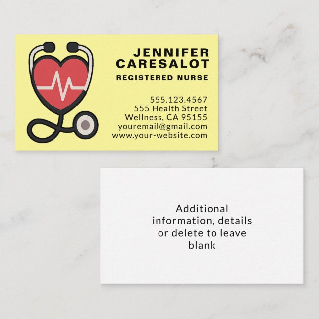 Nurse RN, LVN, LPN, Caretaker Business Card (Front/Back)