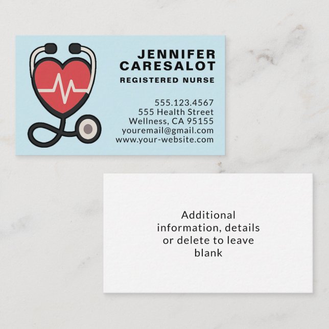 Nurse RN, LVN, LPN, Caretaker Business Card (Front/Back)