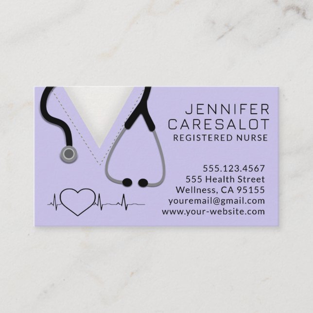 Nurse RN, LVN, LPN, Caretaker Business Card (Front)