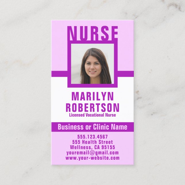 Nurse RN, LVN, LPN, Caretaker Business Card (Front)
